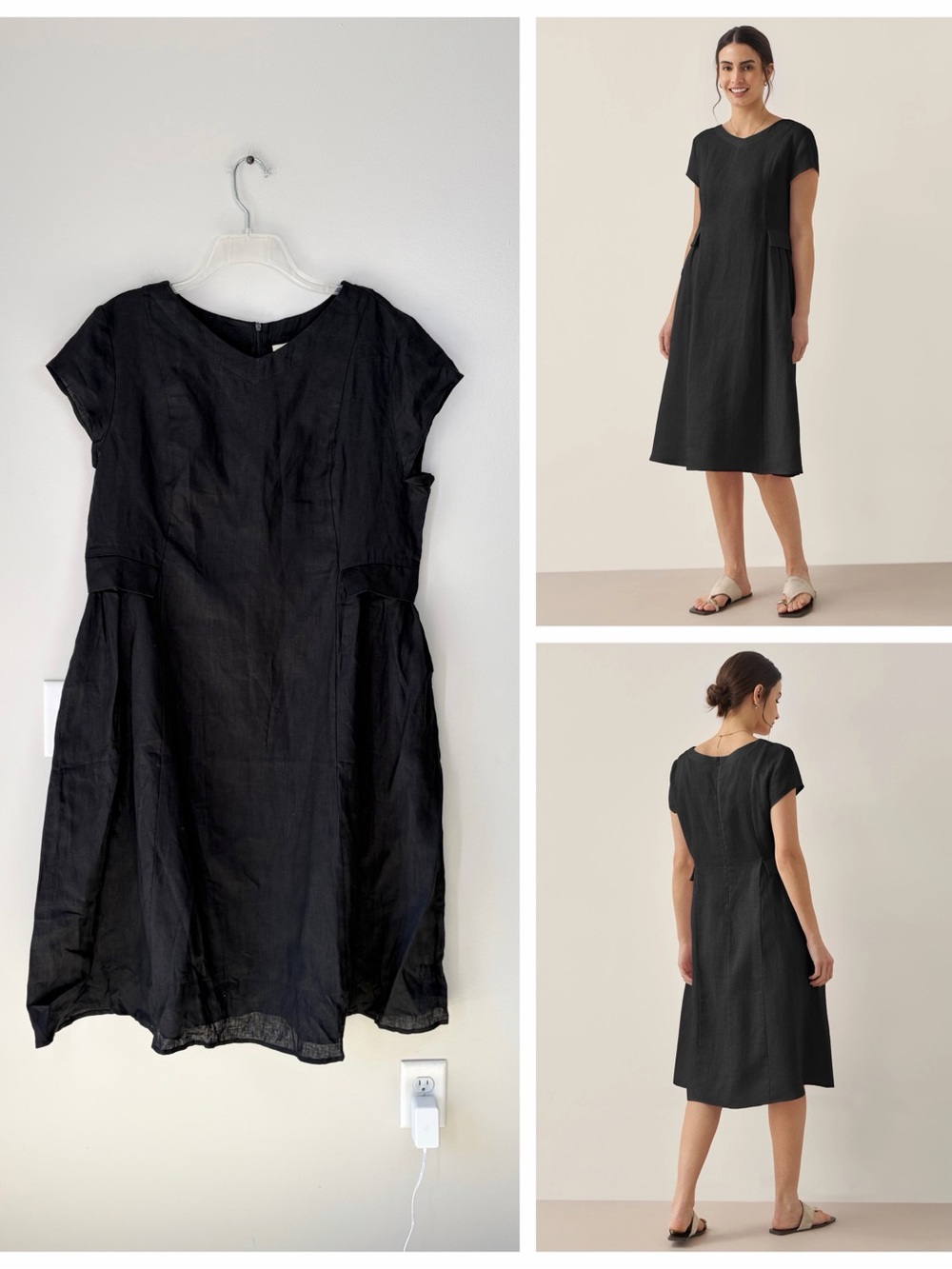 Lintico Charcoal Black 100% Linen ALEXA Natural Summer V-Neck Dress
